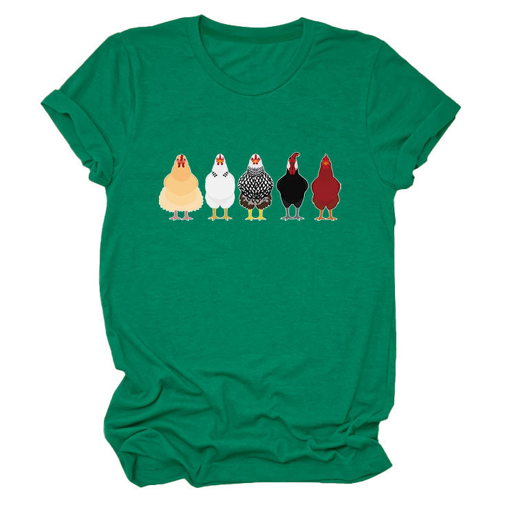 Women's Fun Chicken Round Neck Sleeve T-shirt Blouses