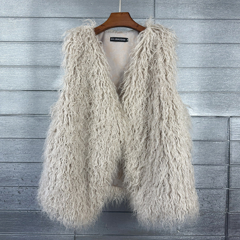 Women's Winter Mid-length Imitated Tibet Sheep Fur Coats