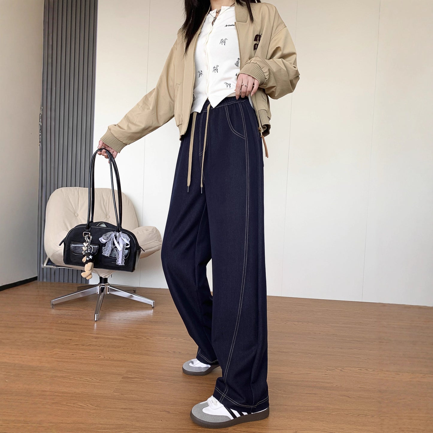Women's Three-dimensional Cutting Machete Banana Wide Leg Jeans