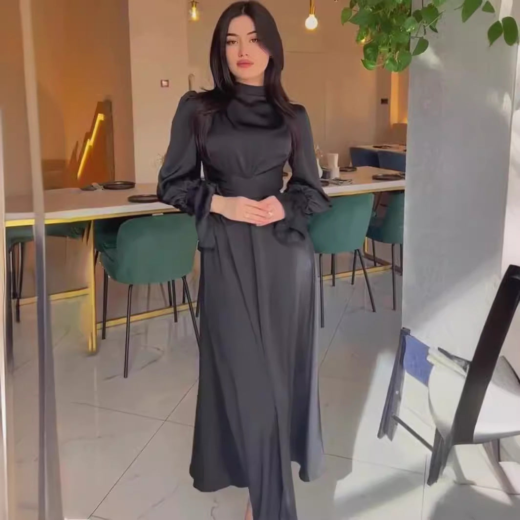 Women's Autumn Satin Long Sleeve Elegant Dress Dresses