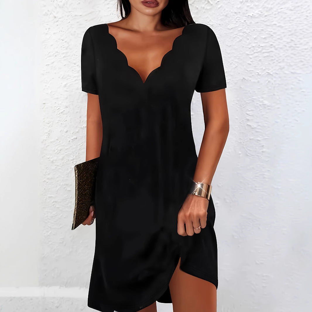 Durable Women's Solid Color Wave Sleeve Dress