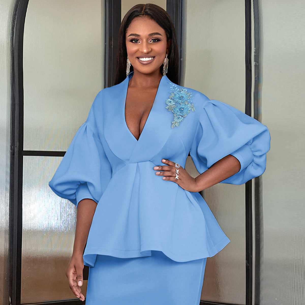 Women's Bishop Sleeves Temperament Style Collar Embroidered Blouses