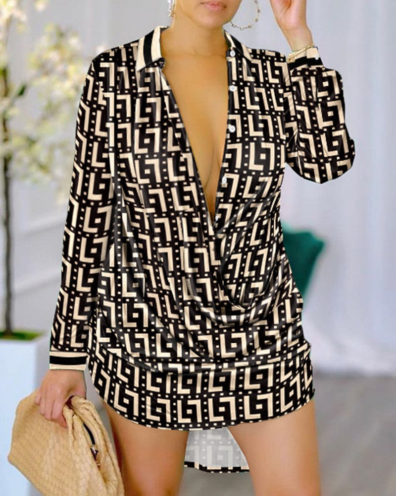 Trendy Sexy Fashion Printed Long-sleeved Shirt Blouses