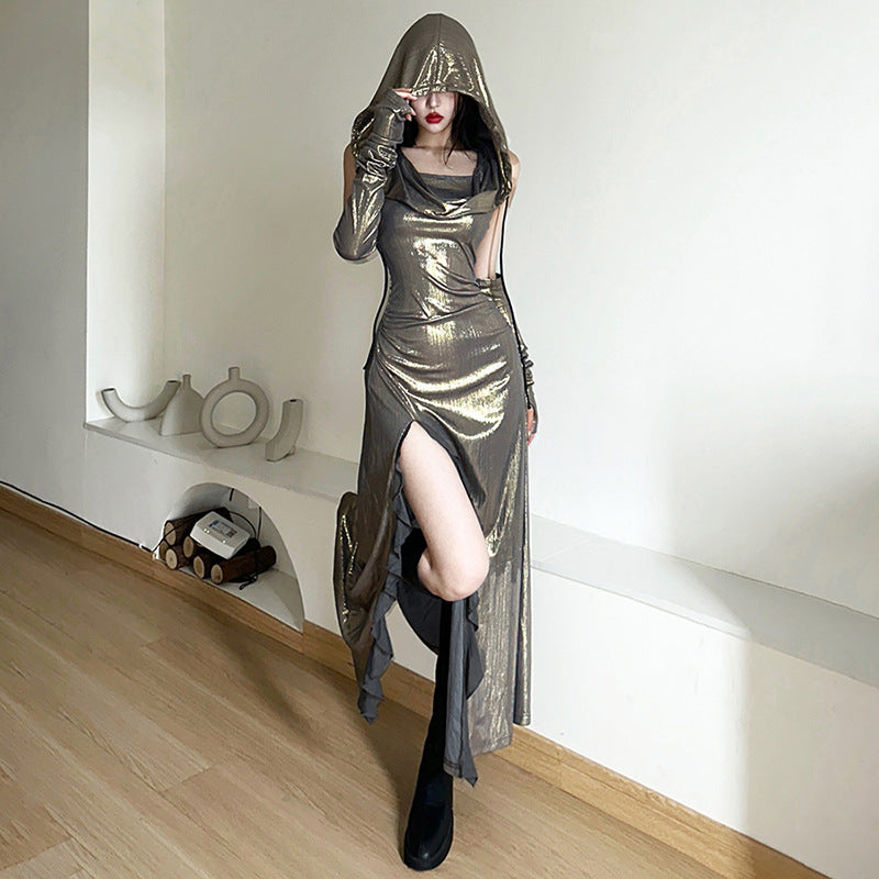 Women's Summer Fashionable Design Hooded Oversleeve Slit Dresses