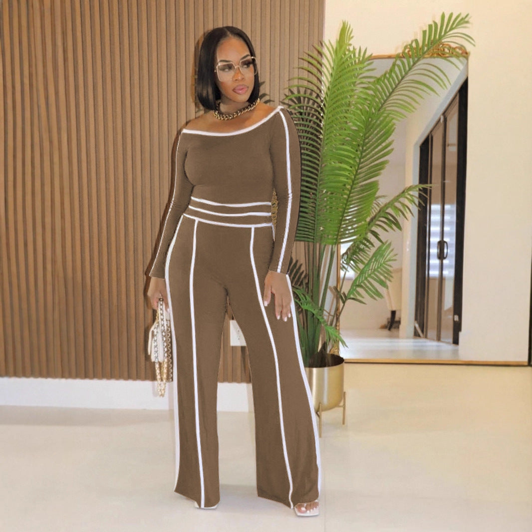 Collar Elastic Stitching High Waist Wide Blouses