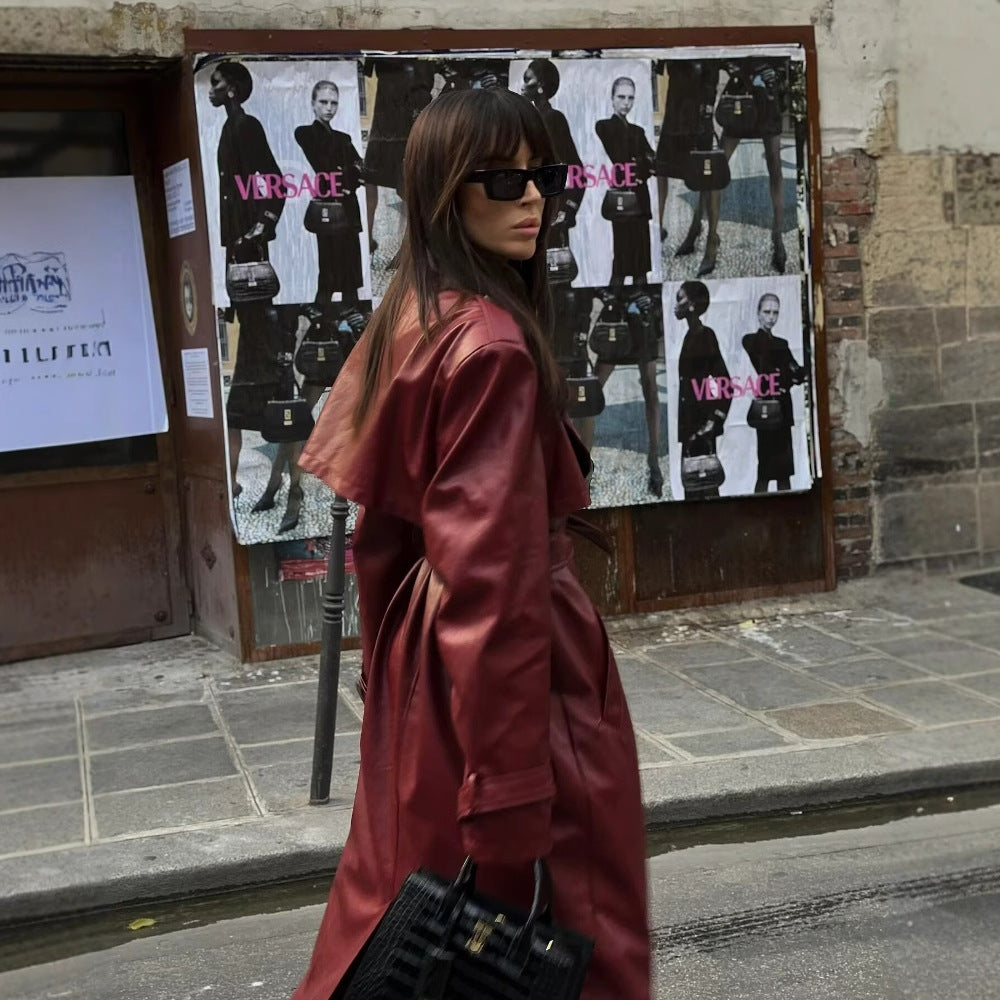 Women's Mid-length Leather Loose Large Version Western Jackets