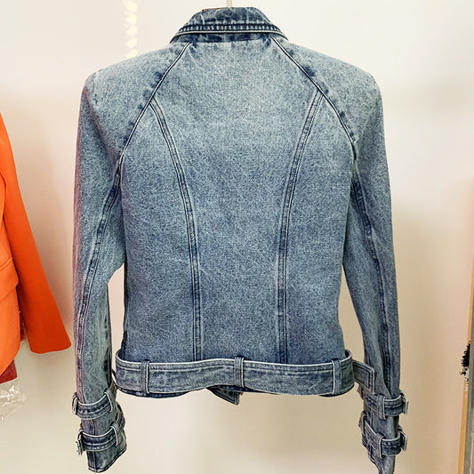 Women's Lion Buckle Slim Double Zipper Oblique Blazers