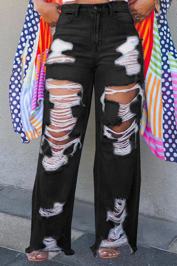 Casual Slouchy Sexy Fashion Burnt Ripped Jeans