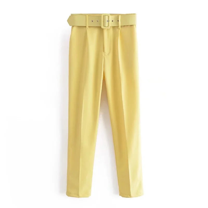 Women's European Spring With Belt Pure White Pants