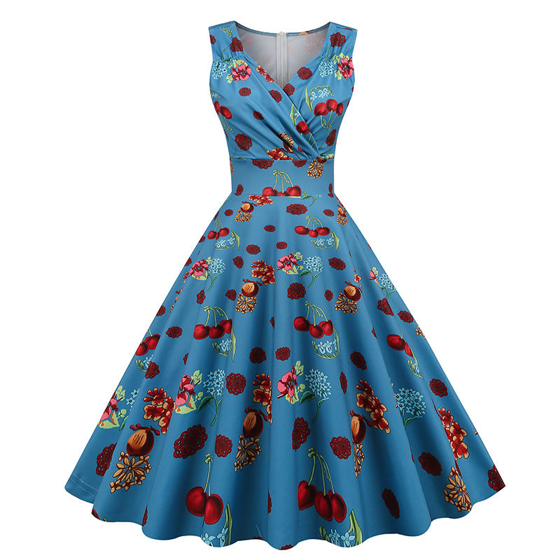 Women's Hepburn Style Vintage Printed Dress Dresses