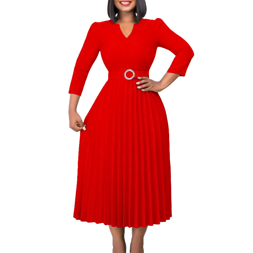 Beautiful Women's Autumn Fashionable Elegant Pleated Dress