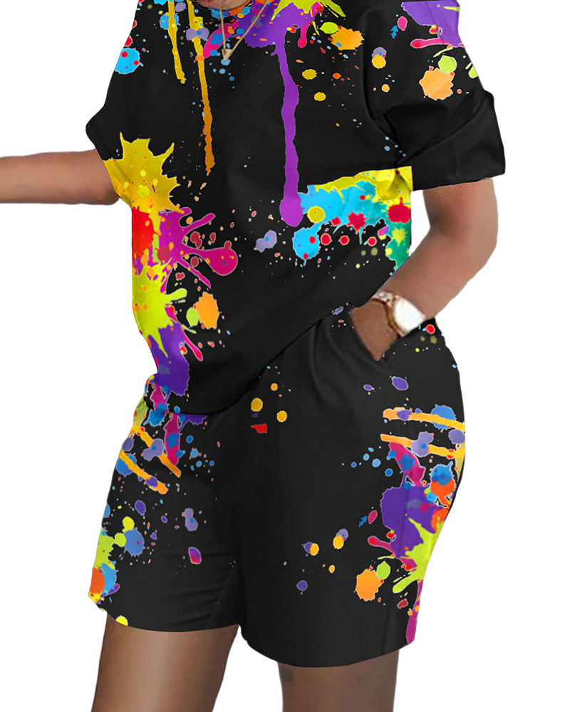 Women's Versatile Short-sleeved Two-piece Printed Commuter Suits