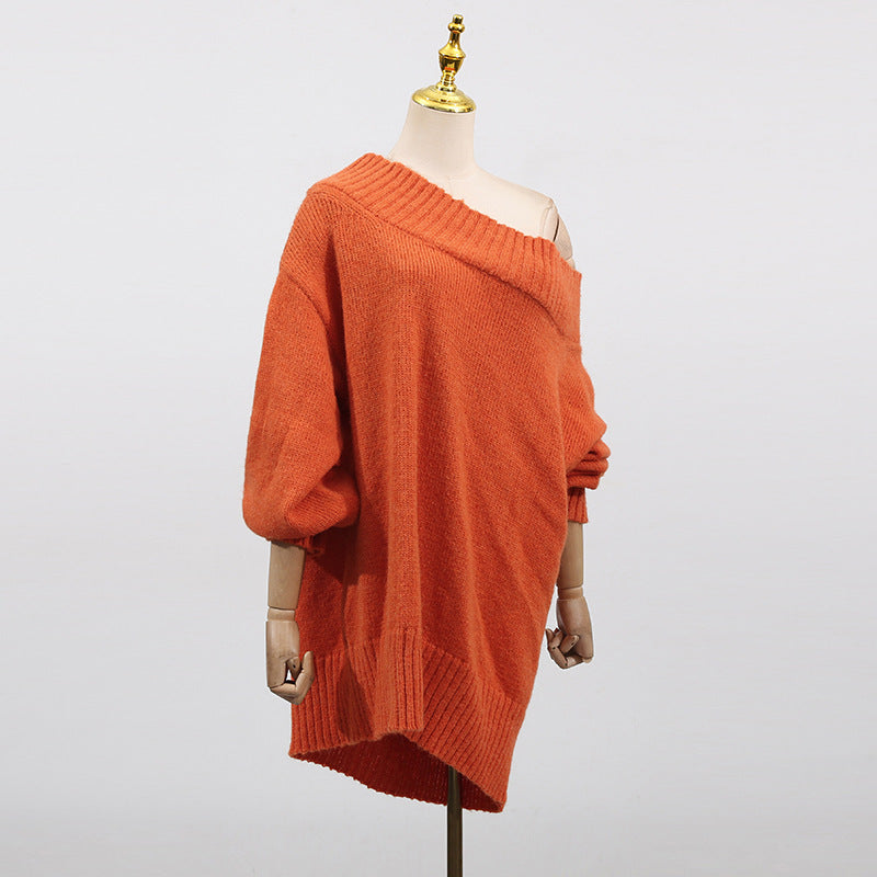 Women's Idle Style Loose Autumn Fashion Diagonal Sweaters