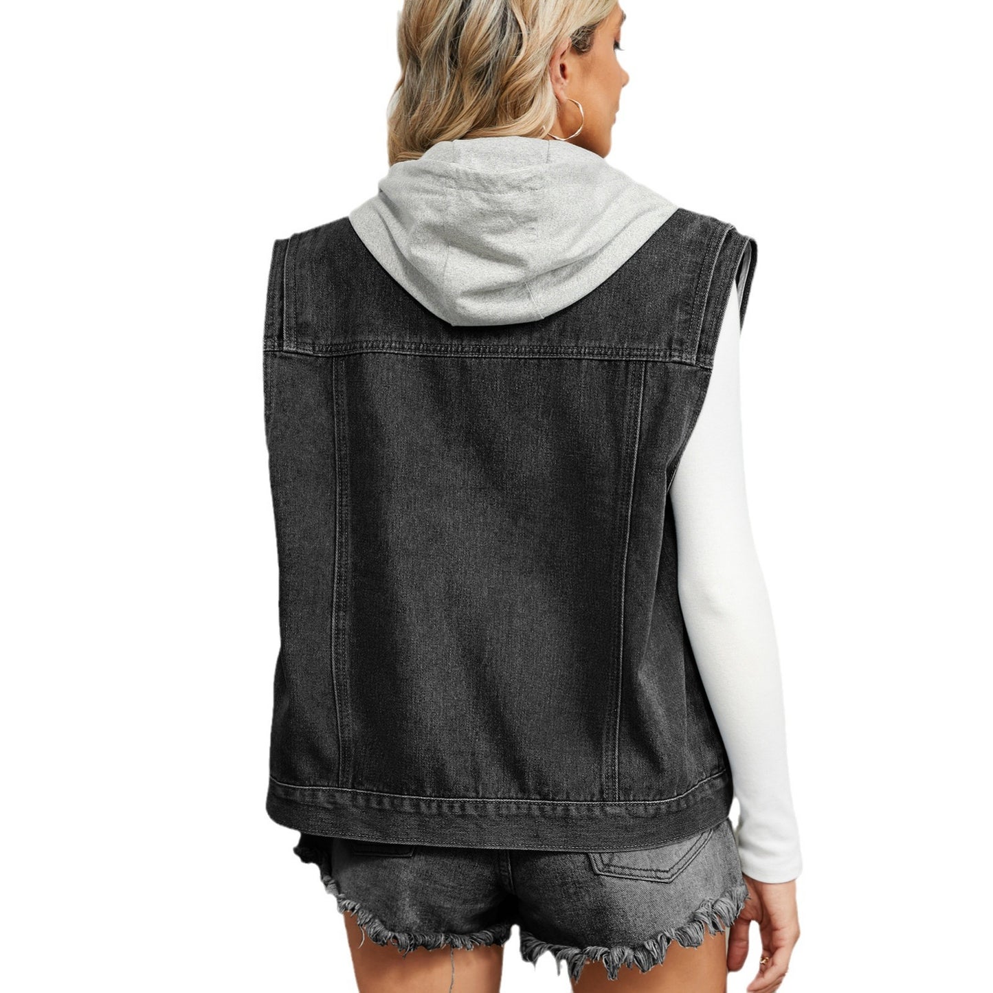 Women's Innovative Washed Hooded Denim Waistcoat Vests