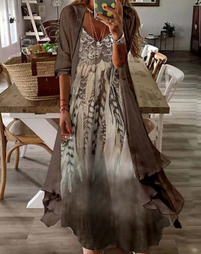 Women's Print Holiday Suspender Dress Indian Style Dresses