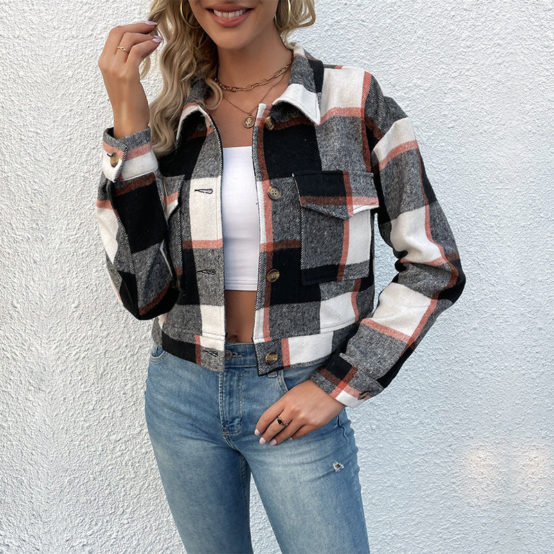 Women's Retro Style Classic Plaid Long Sleeve Jackets