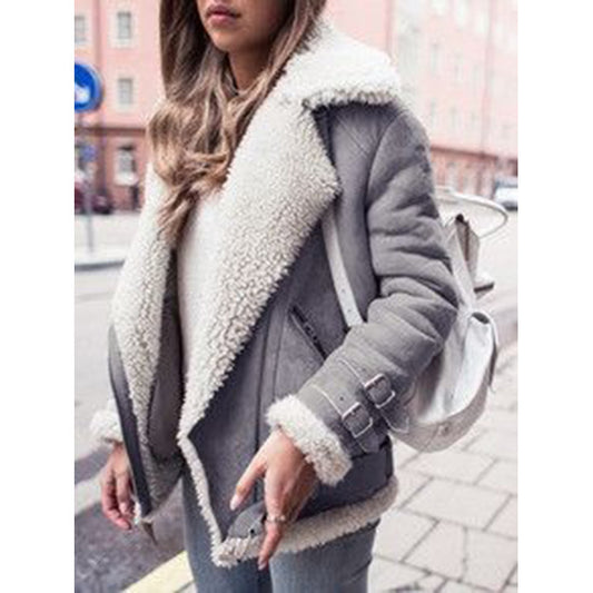 Women's Motorcycle Deerskin Cashmere Lamb Wool Lapel Coats