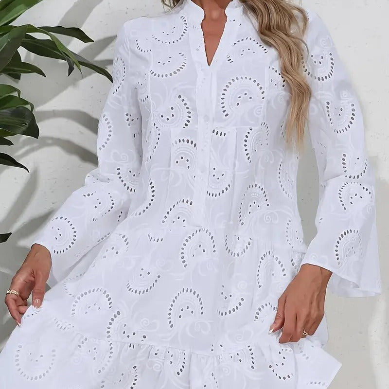 Color Loose Embroidered Cutout Lace Flower Dresses