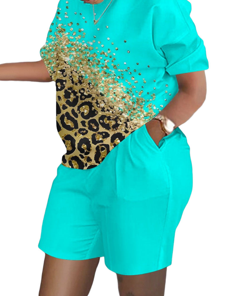 Women's Versatile Short-sleeved Two-piece Printed Commuter Suits
