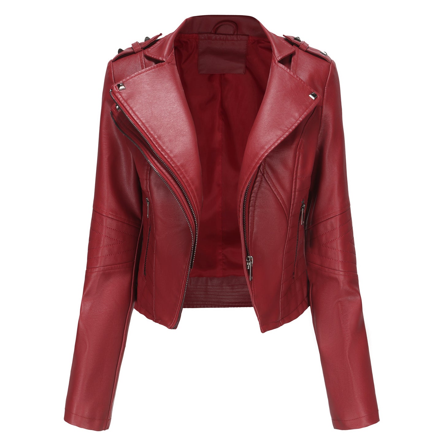 Women's Long-sleeved Leather Rivet Popular Zipper Jackets