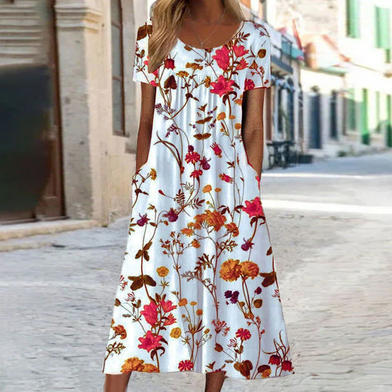 Women's Loose Comfortable Sleeve Printed Dress Bohemian Shorts