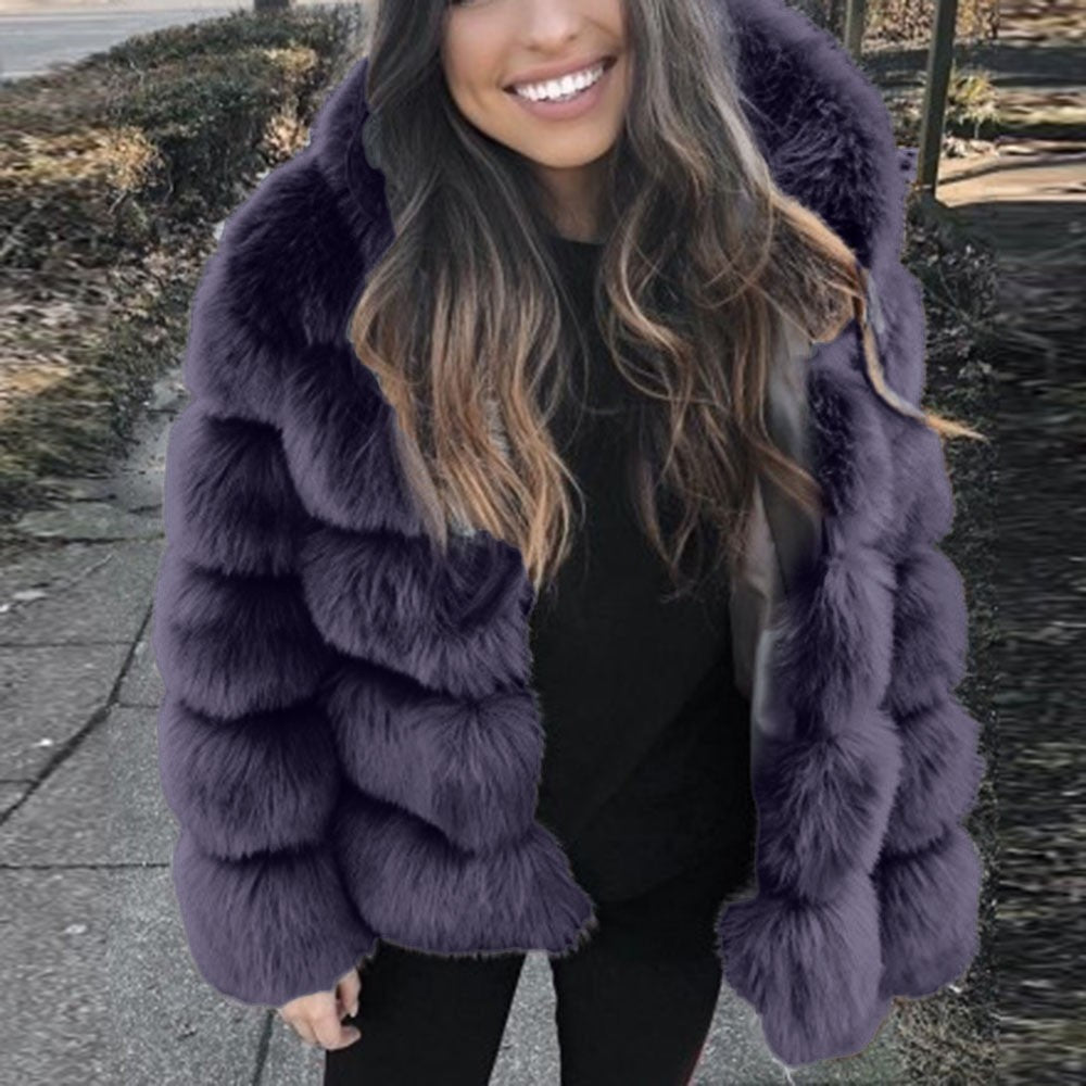 Fur With Hood Splicing Imitation Fox Coats