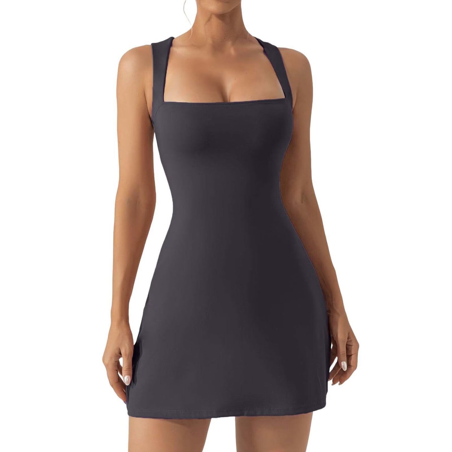 Fashion Solid Color Shoulder Strap Tight Dresses