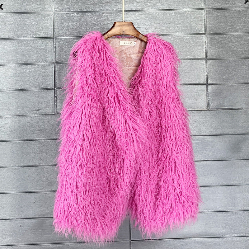 Women's Winter Mid-length Imitated Tibet Sheep Fur Coats