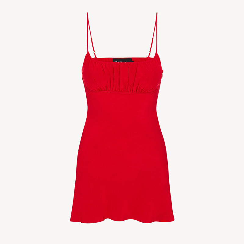 Color Silk Square Collar Slimming Sexy Suspenders Dresses