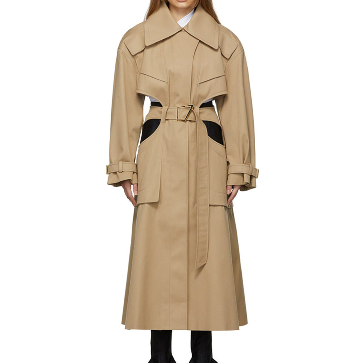 Women's High-grade Long Trench Design Sleeve Midriff Coats