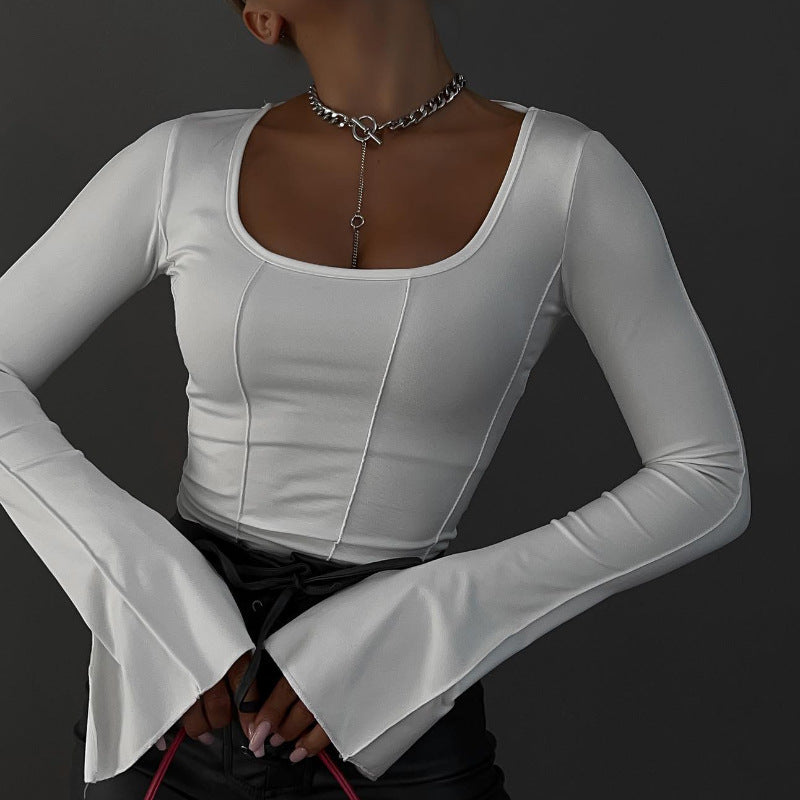 Women's Square Collar Slim Fit Pullover Long-sleeved Blouses