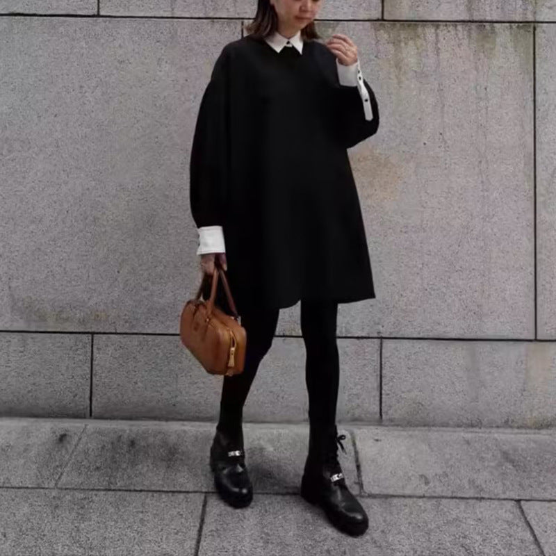 Women's Commuter Autumn Contrast Color Straight Loose Coats