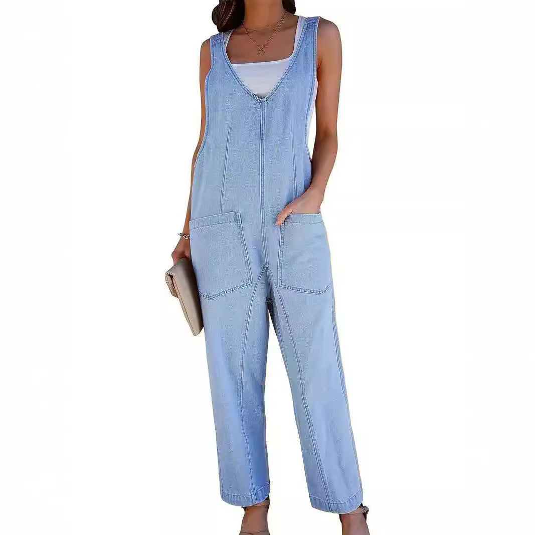 Women's Loose Dungarees Casual Overalls Denim Pants