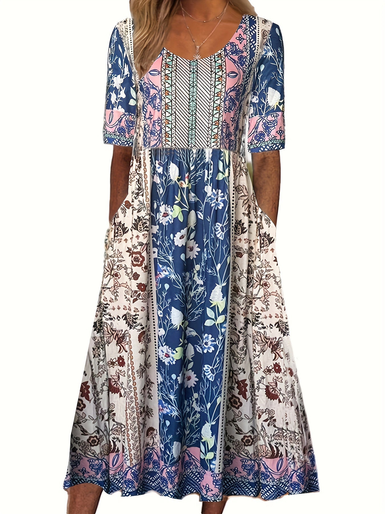 Women's Summer Round Neck Sleeve Dress Bohemian Dresses