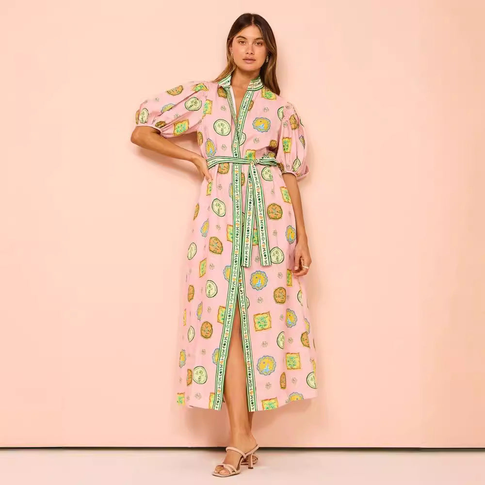 Iti Lantern Sleeve Casual Fashion Linen Dresses