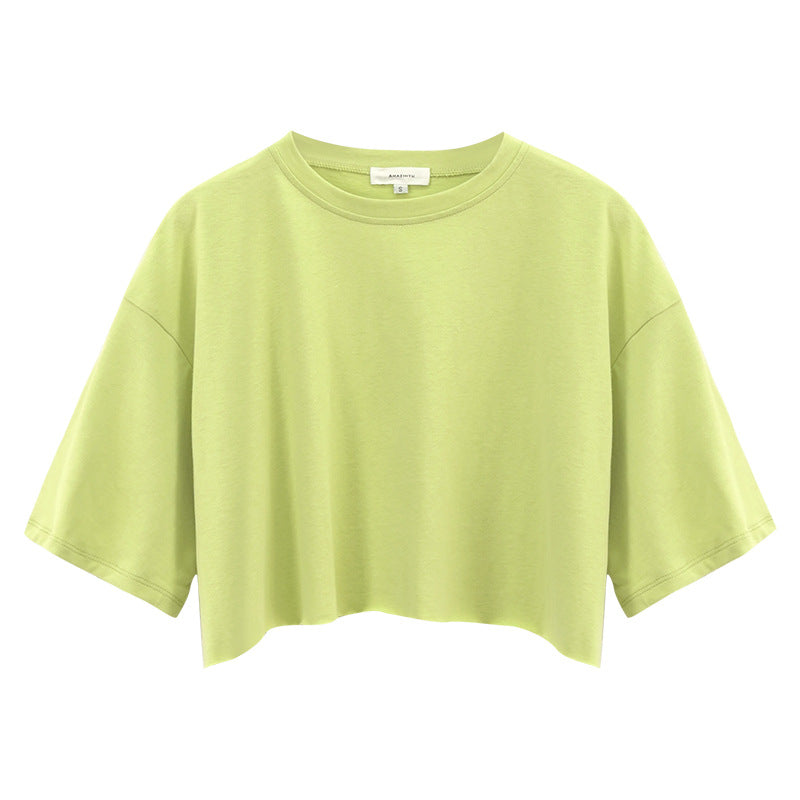 Women's Hot Short-sleeved T-shirt Summer Pure Cotton Solid Color Navel Blouses