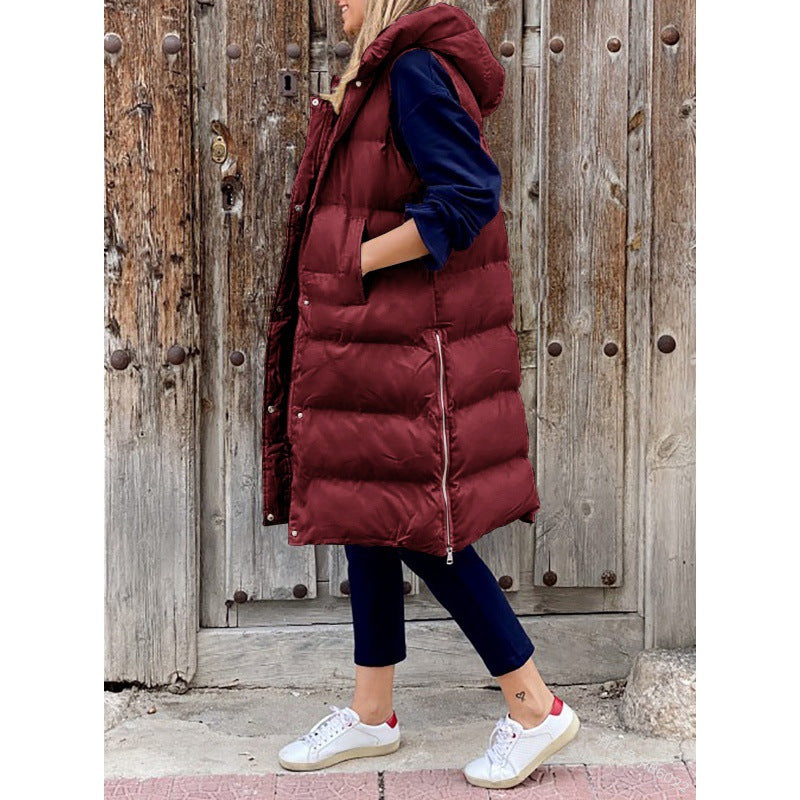 Long Cotton Casual Fashion Single-breasted Sleeveless Woman Coats