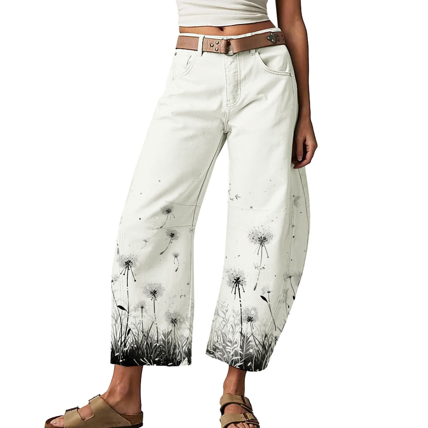Fashionable Printed Loose Casual Slim Stretchy Jeans