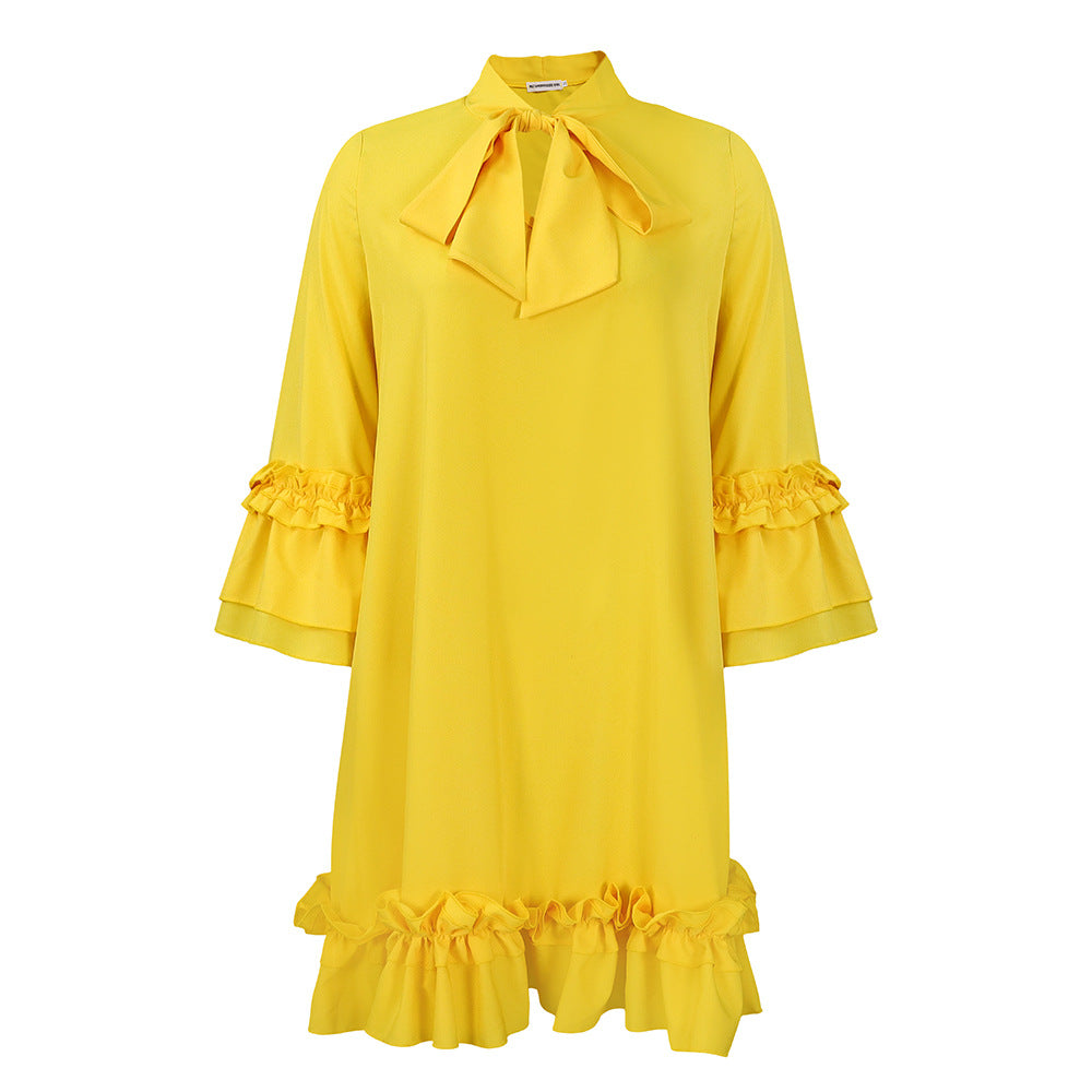 Women's Loose Casual Ruffle Sleeve Solid Color Dresses