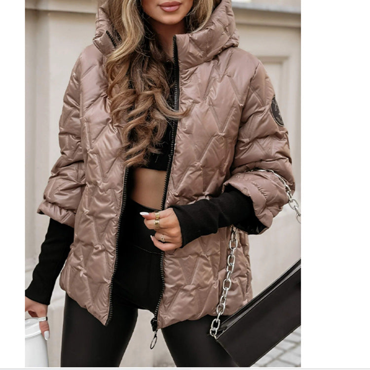 Women's Fashion Hooded Loose-fitting Long Sleeves Patchwork Coats