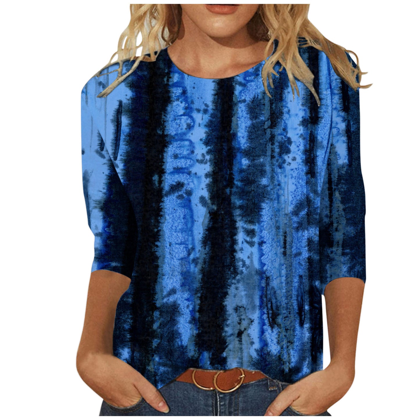 Women's Round Neck Long Sleeve Loose Print Blouses