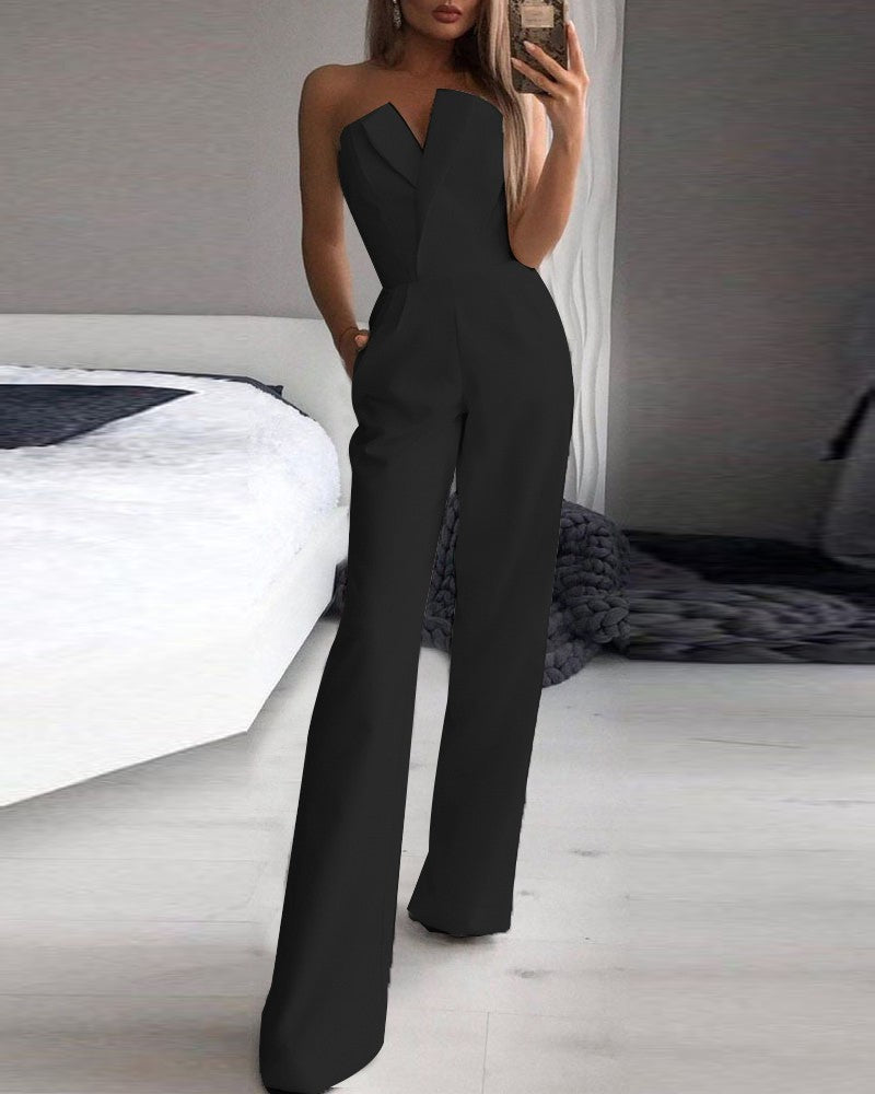Chinese Long Style Slant Temperament Commute Jumpsuits