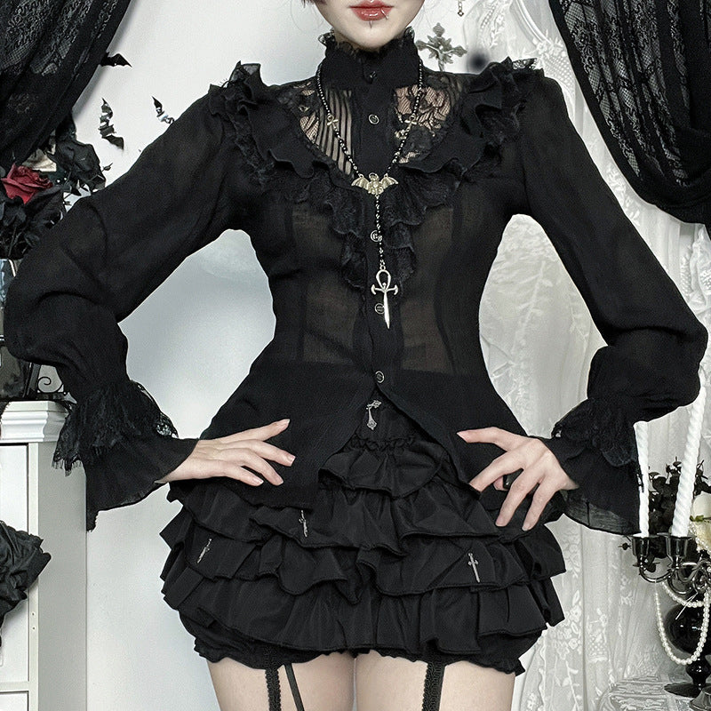 Lace Long-sleeved Shirt Autumn Dark Style Blouses