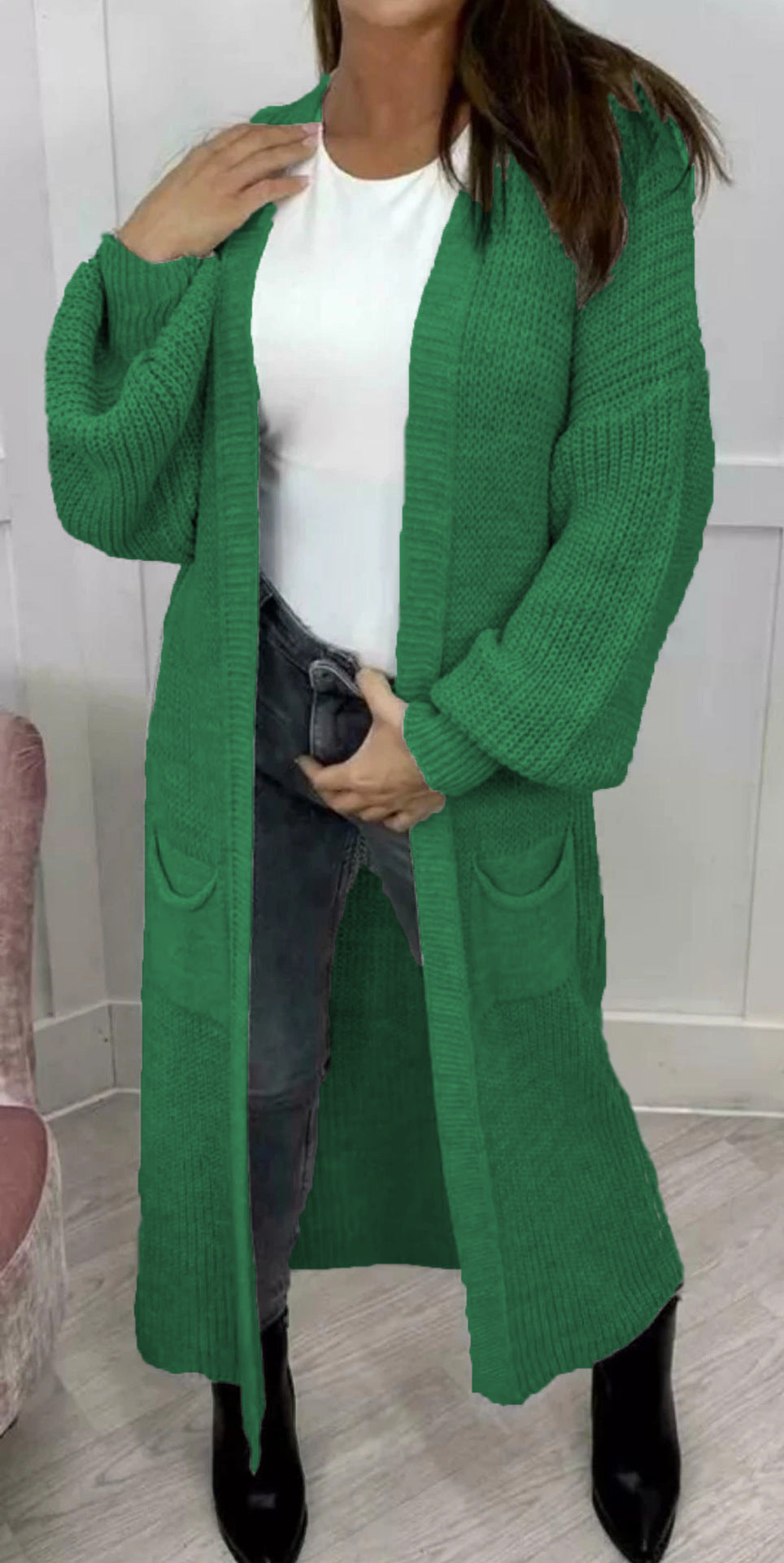 Women's Popular Long Pocket Solid Color Knitwear