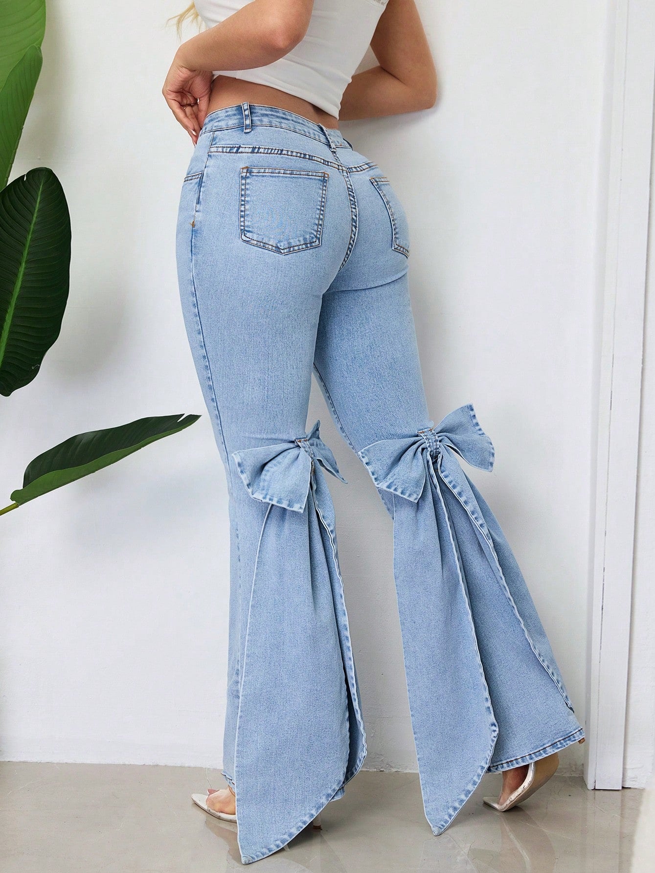 Retro Three-dimensional Bow Mop Horn Denim Jeans
