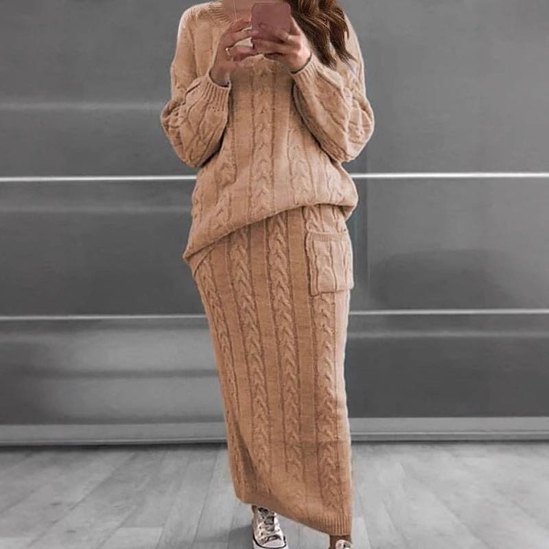 Women's Fashion Twist Stitch Set Dress Sweaters