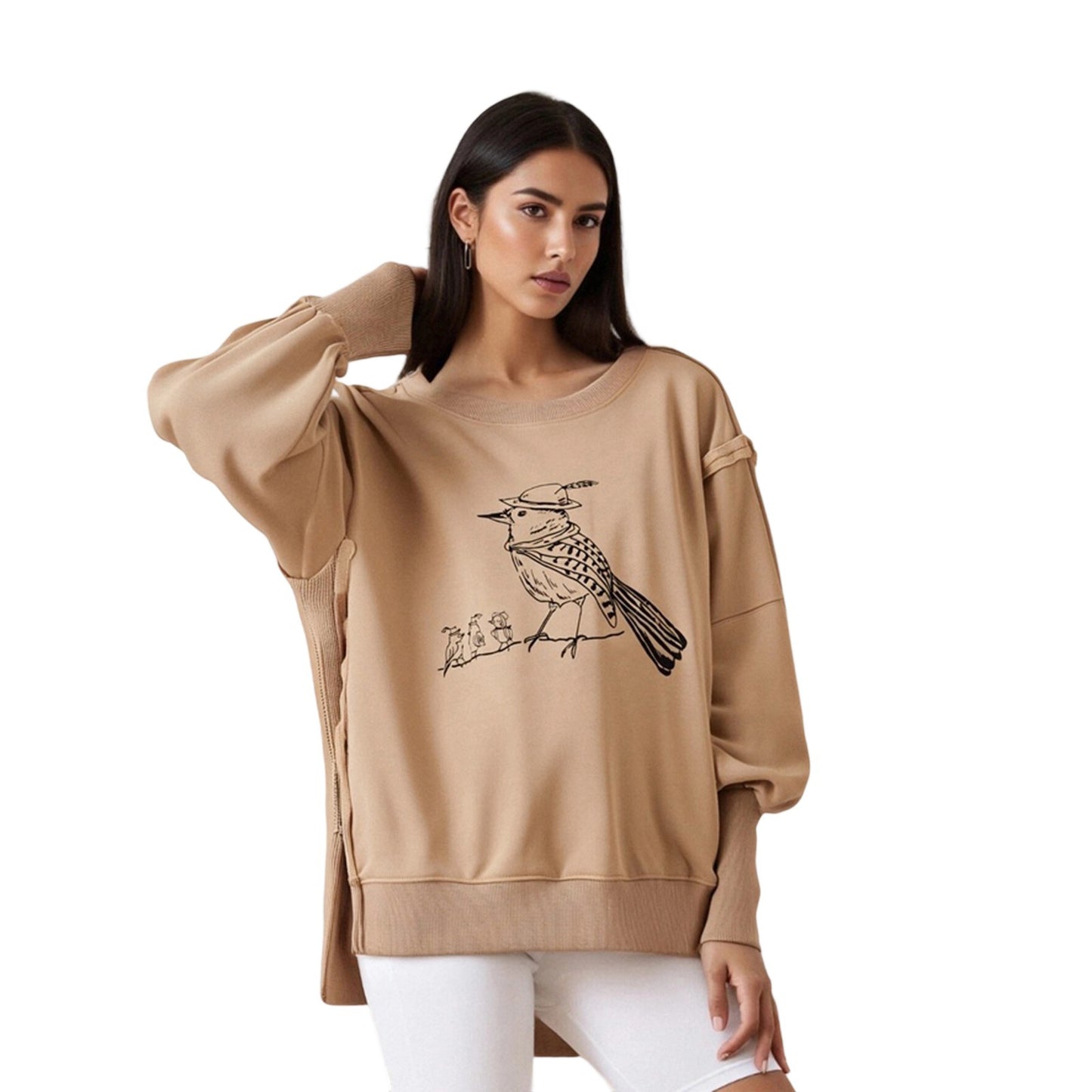 Women's Printed Cool Round Neck Long Sleeve Sweaters