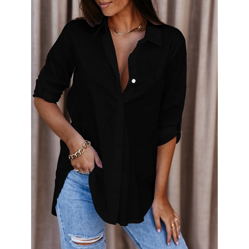 Women's Autumn Minimalist Long Sleeve Buttons Shirt Blouses