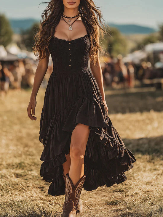 Elegant Chest Smocking Waist Tube Irregular Dress