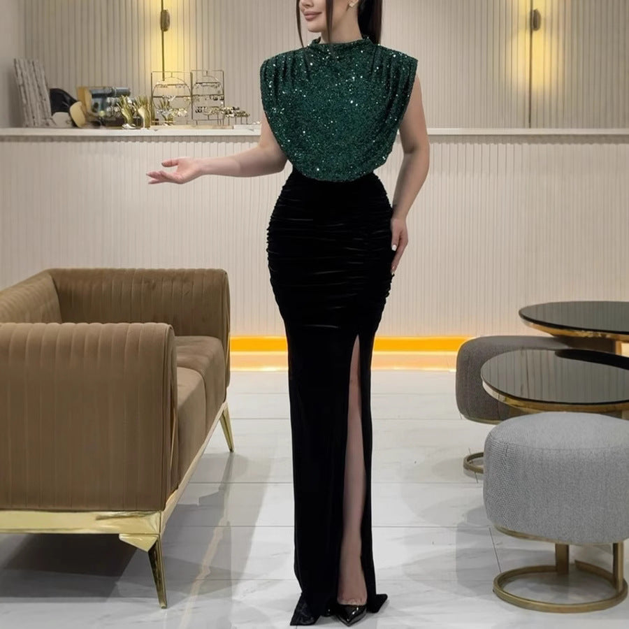 Sequin Stitching Sleeveless Dress Casual Party Dresses